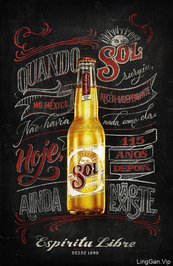 国外SOL啤酒手绘海报设计