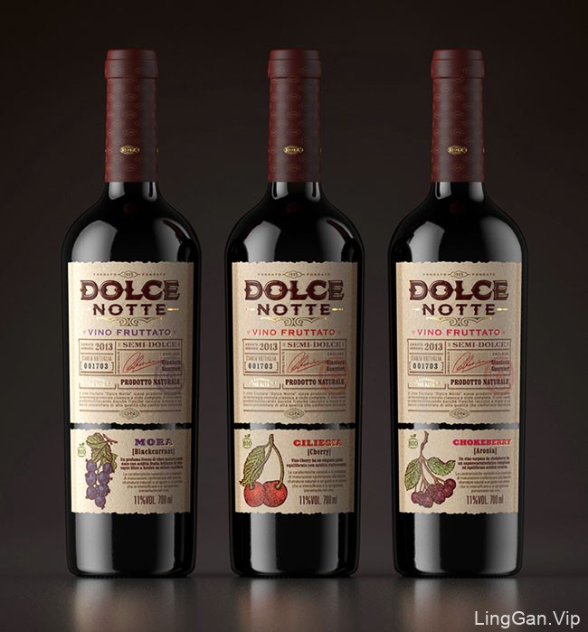 国外DOLCE NOTTE水果酒系列精美瓶贴设计