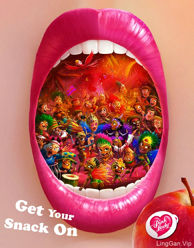 国外专注女性的Pink Lady水果品牌插画海报设计作品