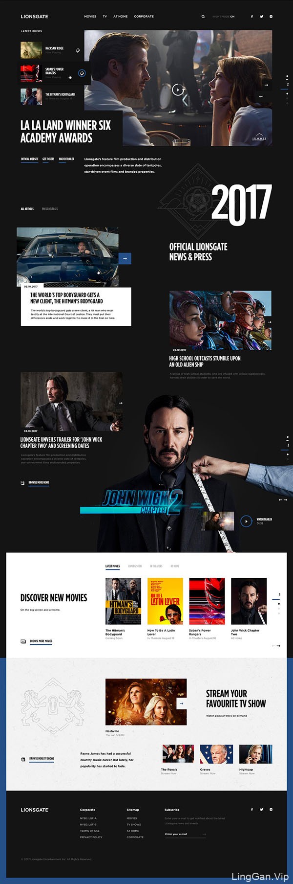 国外黑色风格的Lionsgate狮门影业新版网站设计