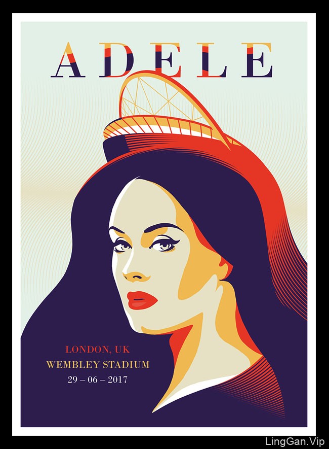 2017年国外ADELE温布利演唱会唯美插图海报设计