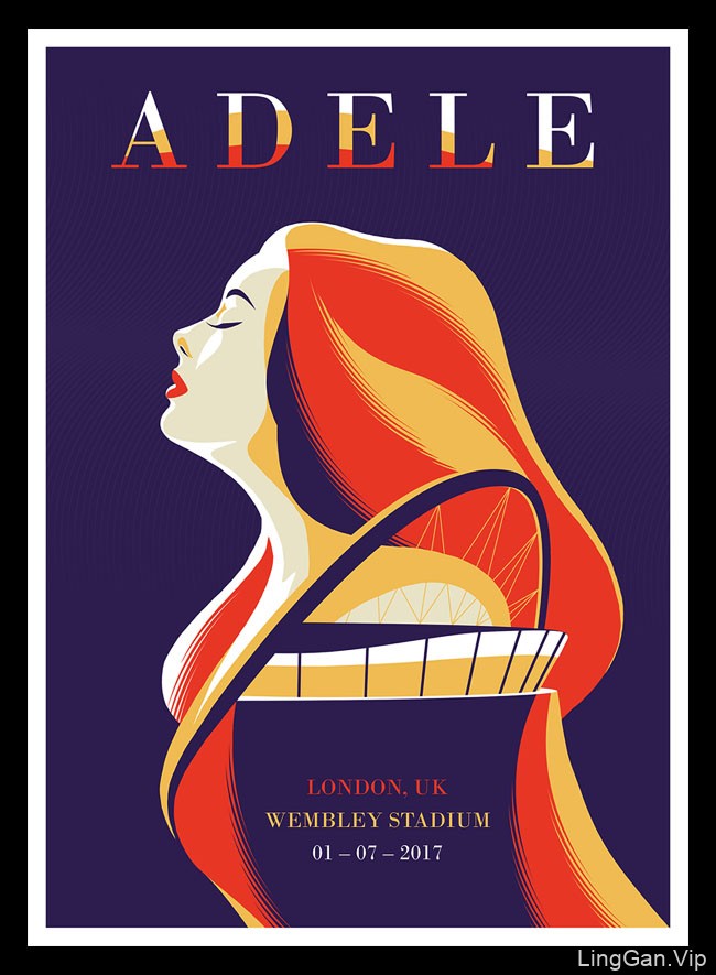 2017年国外ADELE温布利演唱会唯美插图海报设计