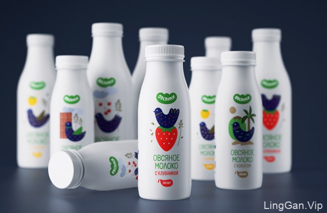 精美的Oatbirds燕麦奶瓶子包装和外包装设计合集