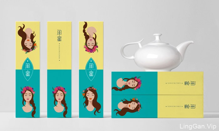国外排沙品牌设计：闺蜜茶水饮料创意包装设计