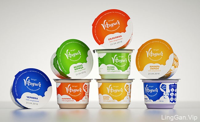 国外清爽的Vitagurt酸奶系列不同颜色设计风格包装欣赏