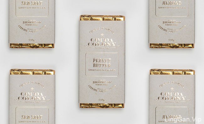 金色品质的国外Cocoa Colony巧克力外包装设计鉴赏