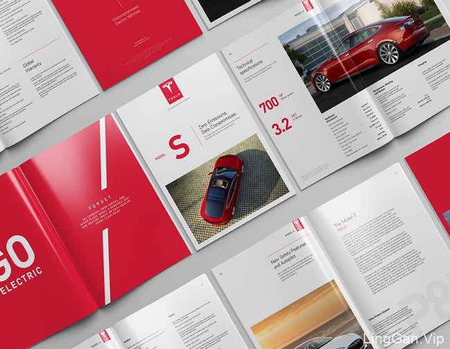 美国设计师Serge设计的红色版的Tesla汽车画册设计