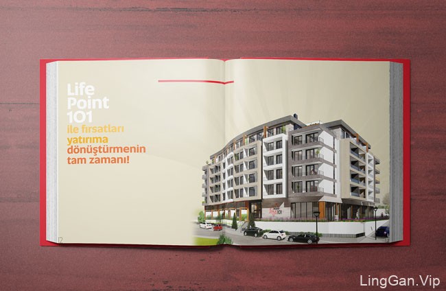 国外红色风格的Life Point 101建筑项目画册设计