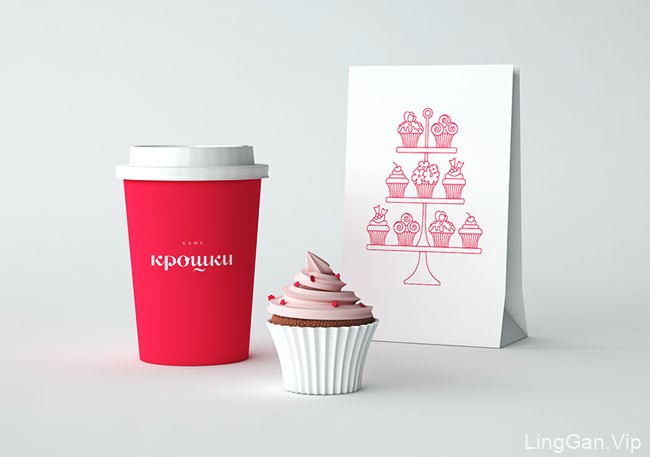 粉红色女性化的俄罗斯KROSHKI咖啡馆VI形象设计